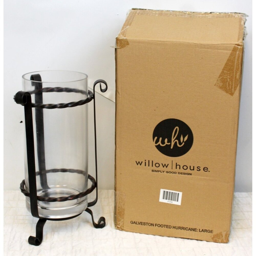 Willow House Galveston Footed Hurricane Lamp Candle Holder Centerpiece Iron Glas